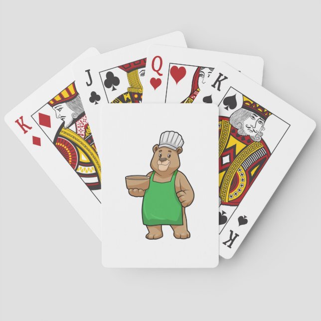 Bear as Cook with Cooking apron & Bowl Playing Cards (Back)