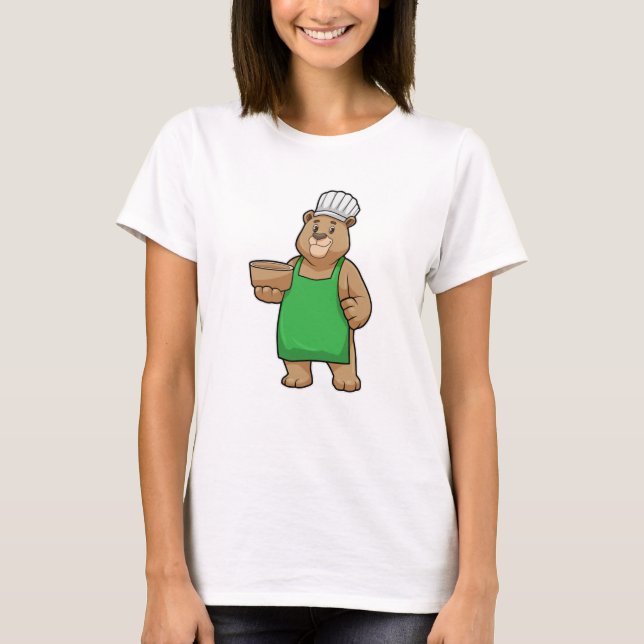 Bear as Cook with Cooking apron & Wooden bowl T-Shirt (Front)