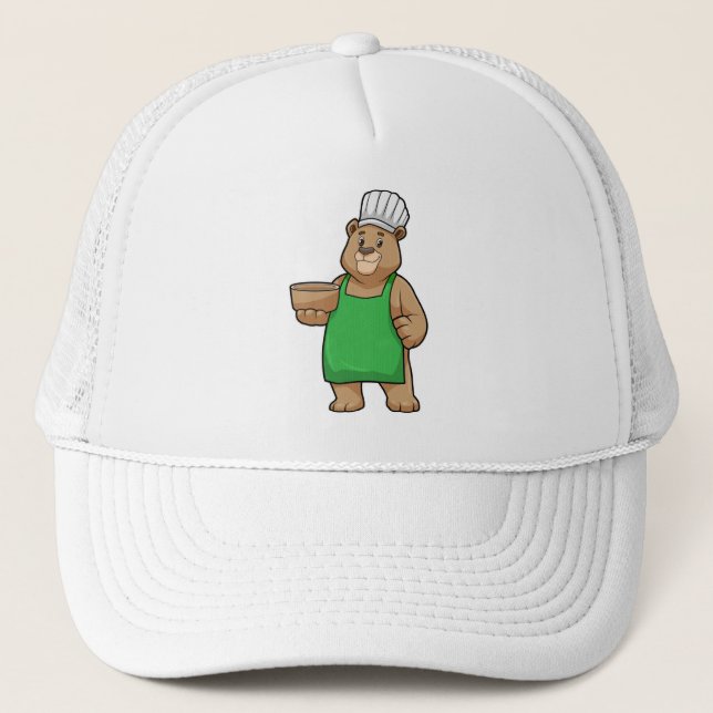 Bear as Cook with Cooking apron & Wooden bowl Trucker Hat (Front)