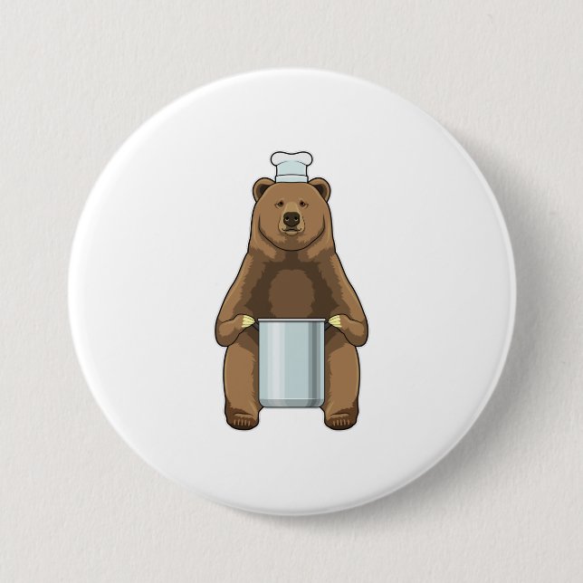 Bear as Cook with Cooking pot 7.5 Cm Round Badge (Front)