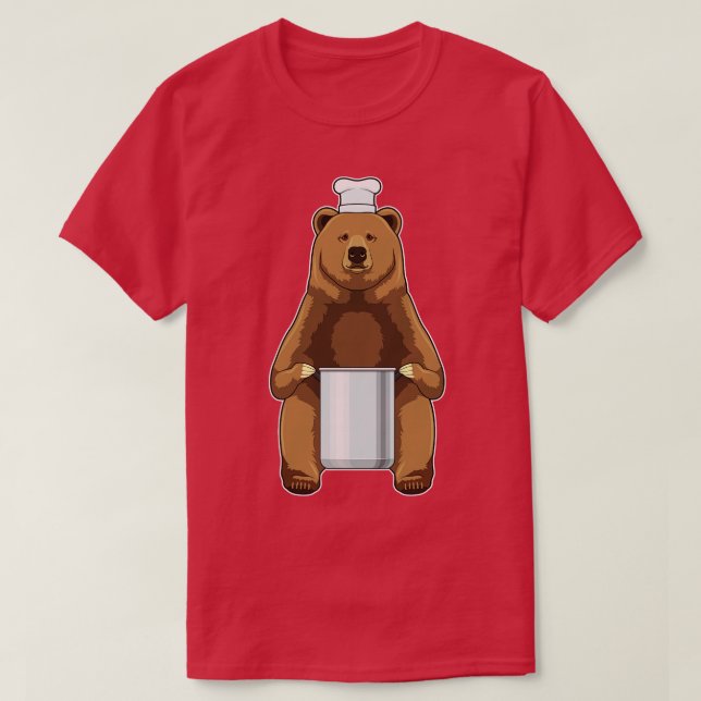 Bear As Cook With Cooking Pot  T-Shirt (Design Front)