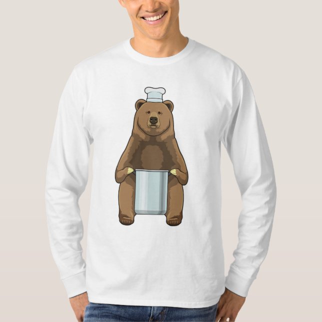Bear as Cook with Cooking pot T-Shirt (Front)