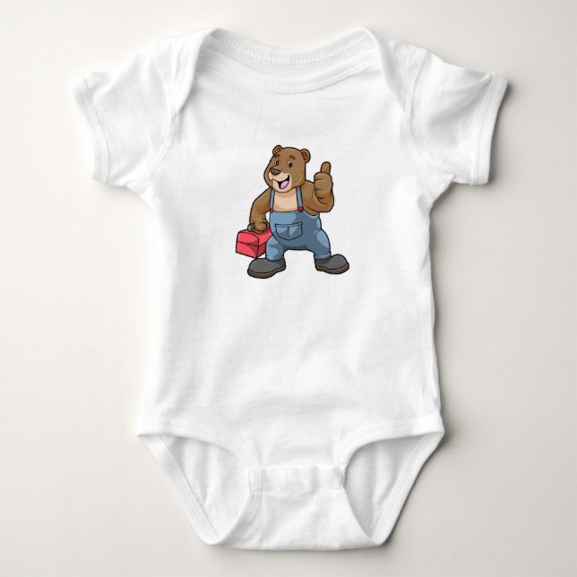 Bear as Craftsman with Tool box Baby Bodysuit (Front)