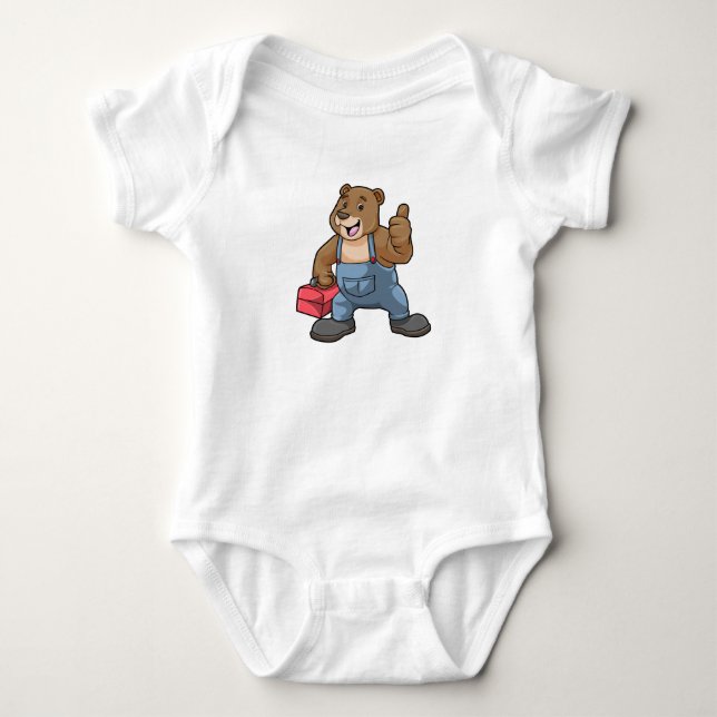 Bear as Craftsman with Tool box Baby Bodysuit (Front)