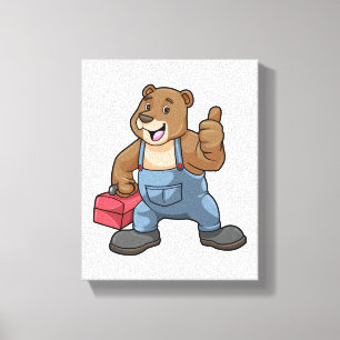 Bear as Craftsman with Tool box Canvas Print