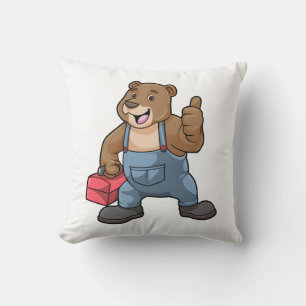Bear as Craftsman with Tool box Cushion