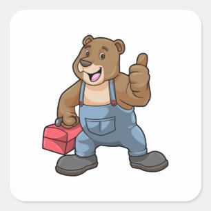 Bear as Craftsman with Tool box Square Sticker