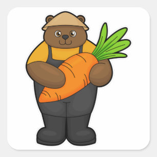 Bear as Farmer with Carrot Square Sticker