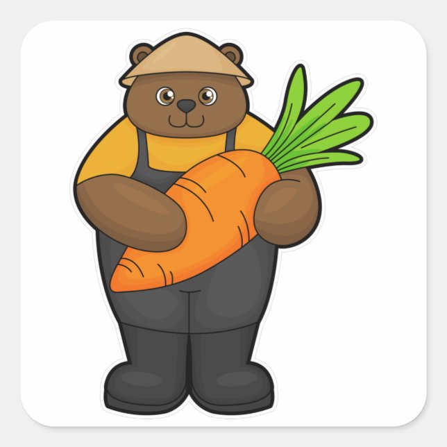 Bear as Farmer with Carrot Square Sticker (Front)
