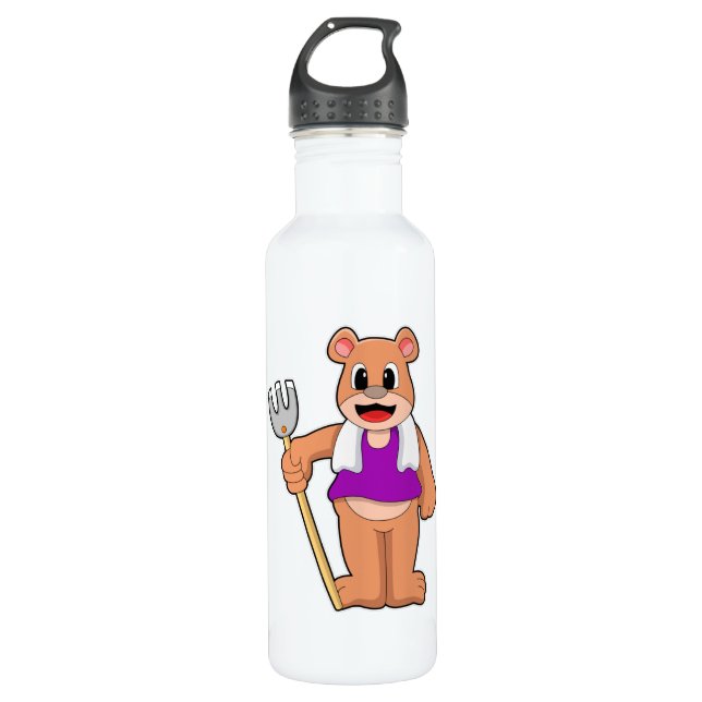 Bear as Farmer with Rake 710 Ml Water Bottle (Front)
