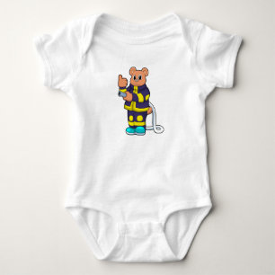 Bear as Firefighter at Fire department with Hose Baby Bodysuit