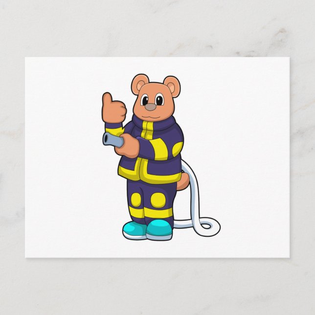 Bear as Firefighter at Fire department with Hose Postcard (Front)