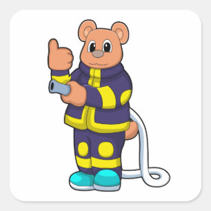 Bear as Firefighter at Fire department with Hose Square Sticker