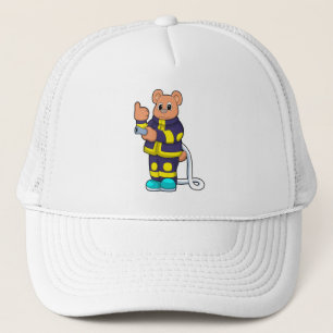Bear as Firefighter at Fire department with Hose Trucker Hat