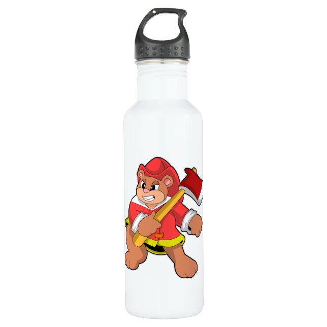 Bear as Firefighter with Ax 710 Ml Water Bottle (Front)