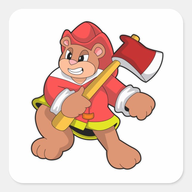 Bear as Firefighter with Ax Square Sticker (Front)