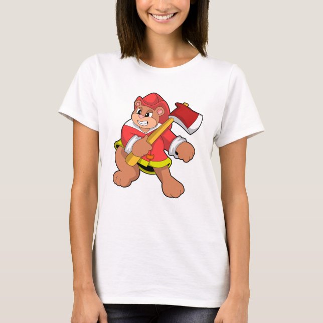Bear as Firefighter with Ax T-Shirt (Front)