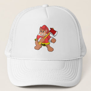 Bear as Firefighter with Axe Trucker Hat