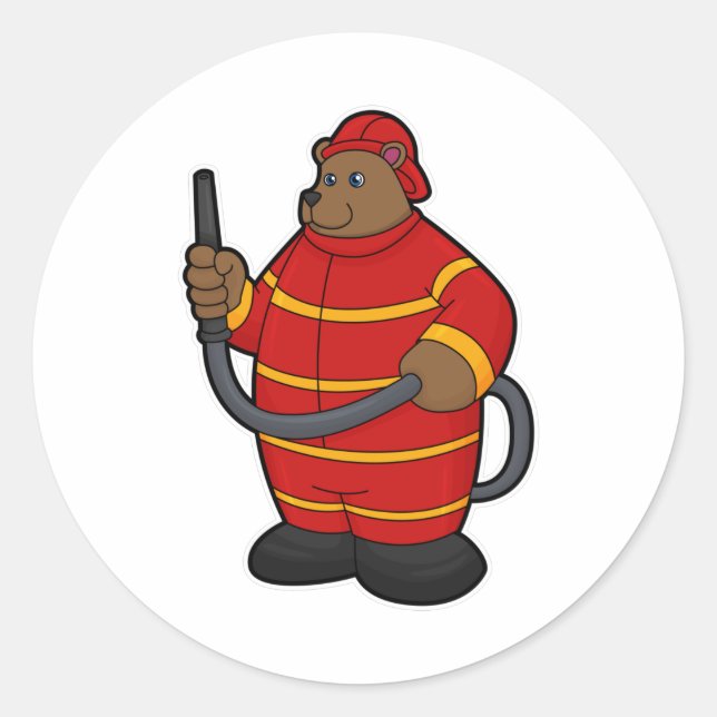 Bear as Firefighter with Hose Classic Round Sticker (Front)