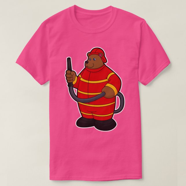 Bear as Firefighter with Hose T-Shirt (Design Front)