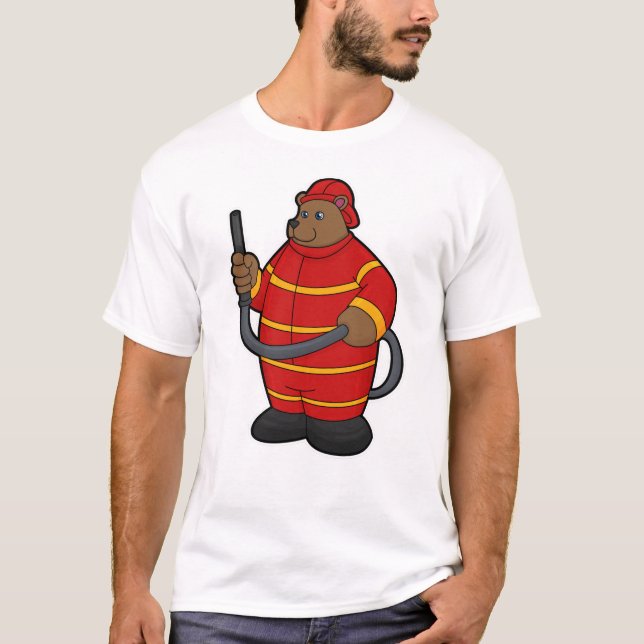 Bear as Firefighter with Hose T-Shirt (Front)