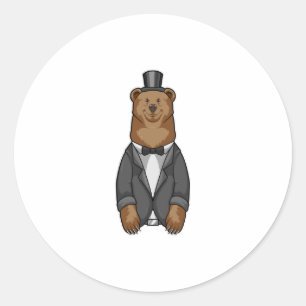 Bear as Groom with Jacket Classic Round Sticker