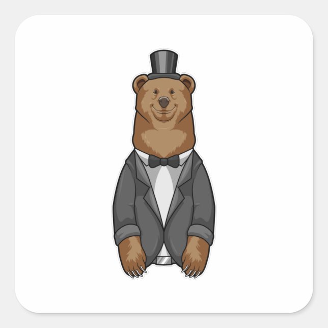 Bear as Groom with Jacket Square Sticker (Front)