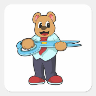 Bear as Hairdresser with Scissors Square Sticker