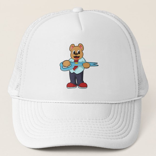 Bear as Hairdresser with Scissors Trucker Hat (Front)