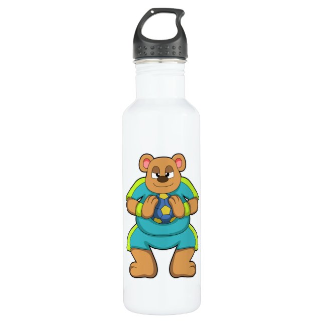 Bear as Handball player with Handball 710 Ml Water Bottle (Front)