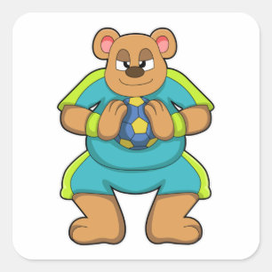 Bear as Handball player with Handball Square Sticker
