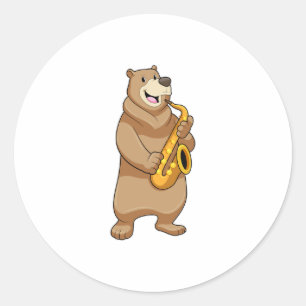 Bear as Musician with Saxophone Classic Round Sticker