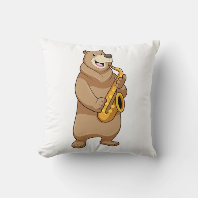 Bear as Musician with Saxophone Cushion (Front)