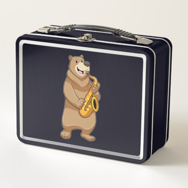 Bear as Musician with Saxophone Metal Lunch Box (Front)