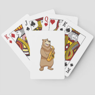 Bear as Musician with Saxophone Playing Cards