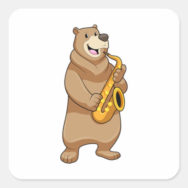 Bear as Musician with Saxophone Square Sticker (Front)