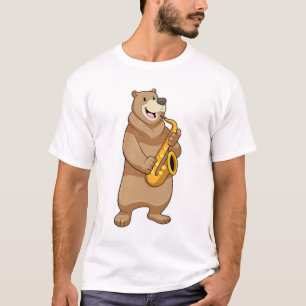 Bear as Musician with Saxophone T-Shirt