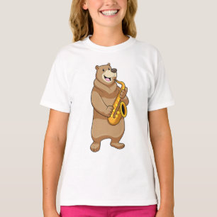 Bear as Musician with Saxophone T-Shirt