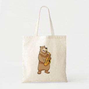 Bear as Musician with Saxophone Tote Bag