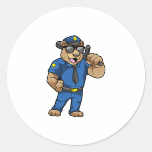 Bear as Police officer with Baton Classic Round Sticker