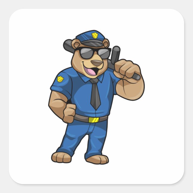 Bear as Police officer with Baton Square Sticker (Front)