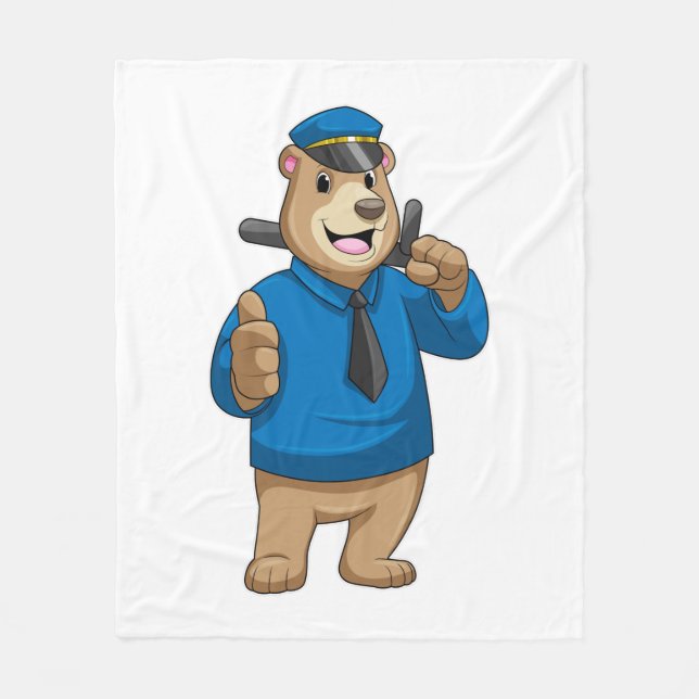 Bear as Police officer with Police hat Fleece Blanket (Front)
