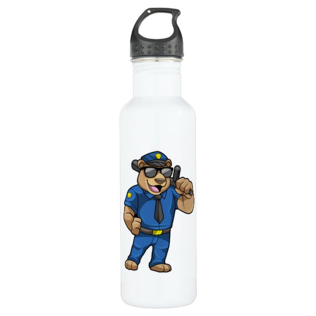 Bear as Police officer with Police uniform 710 Ml Water Bottle (Front)