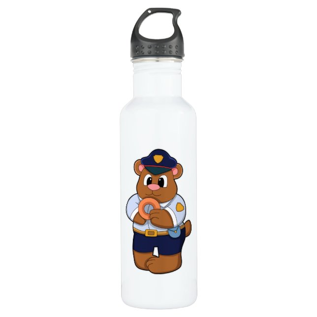 Bear as Police officer with Police uniform & Dough 710 Ml Water Bottle (Front)
