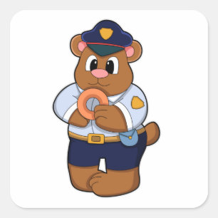 Bear as Police officer with Police uniform & Dough Square Sticker