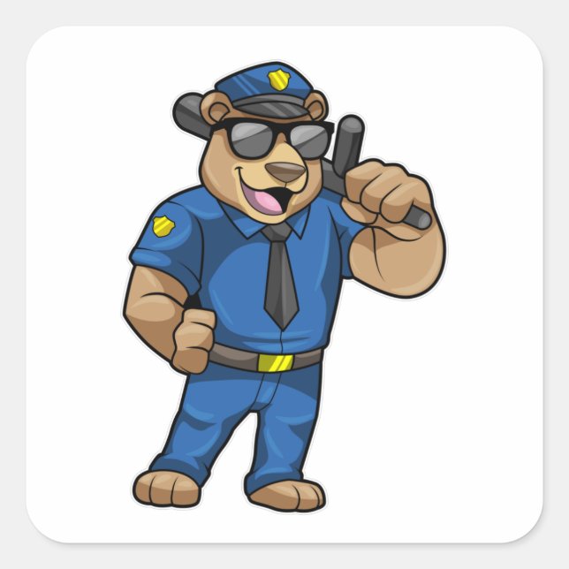 Bear as Police officer with Police uniform Square Sticker (Front)