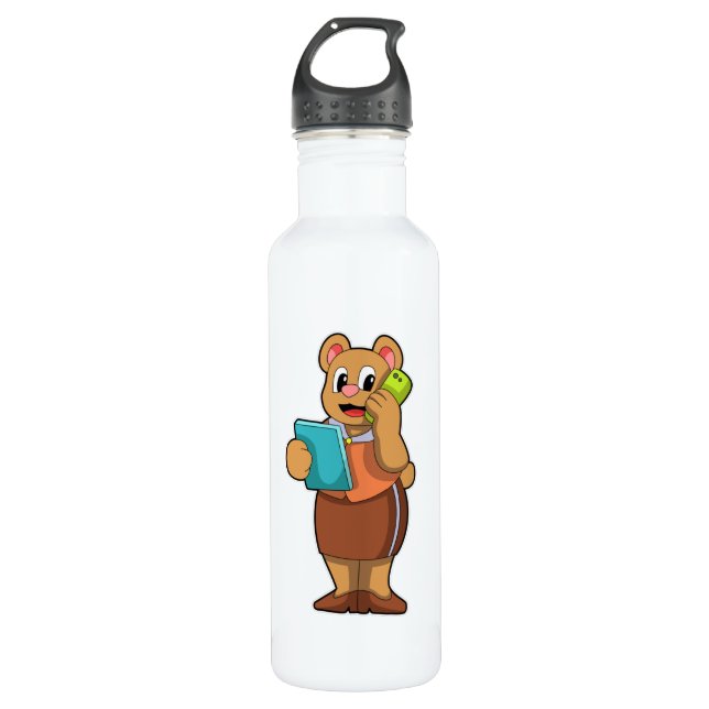 Bear as Secretary at Call with Phone 710 Ml Water Bottle (Front)