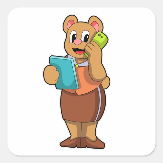 Bear as Secretary at Call with Phone Square Sticker (Front)
