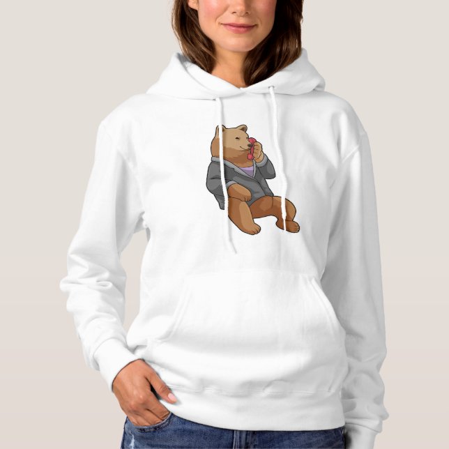 Bear as Secretary with Phone Hoodie (Front)
