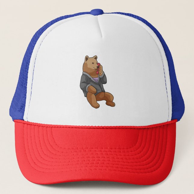 Bear as Secretary with Phone Trucker Hat (Front)